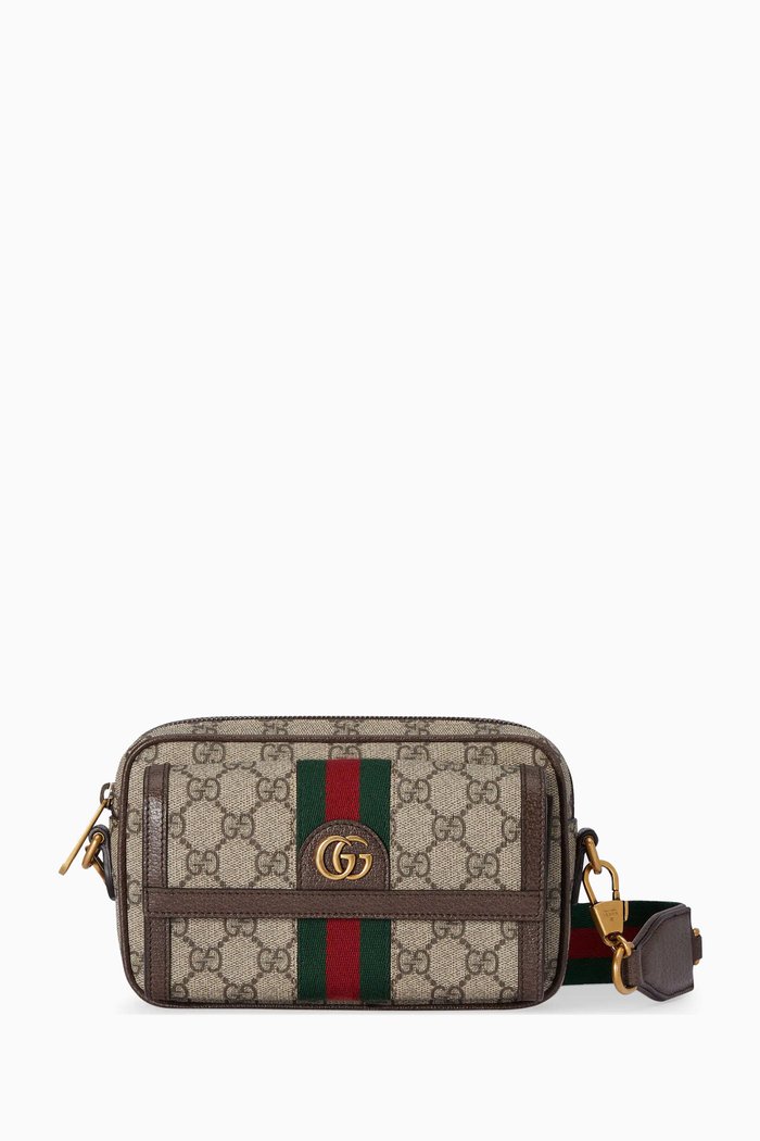 Mini GG Ophidia Shoulder Bag in Coated-canvas, Brown