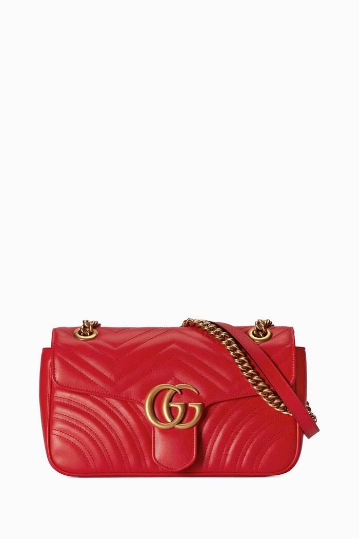 GG Marmont Small Shoulder Bag in Matelassé Leather, Red