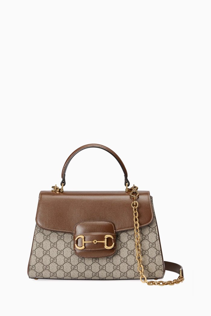 

Medium Horsebit 1955 Top-handle Bag in GG Supreme Canvas & Leather, Brown