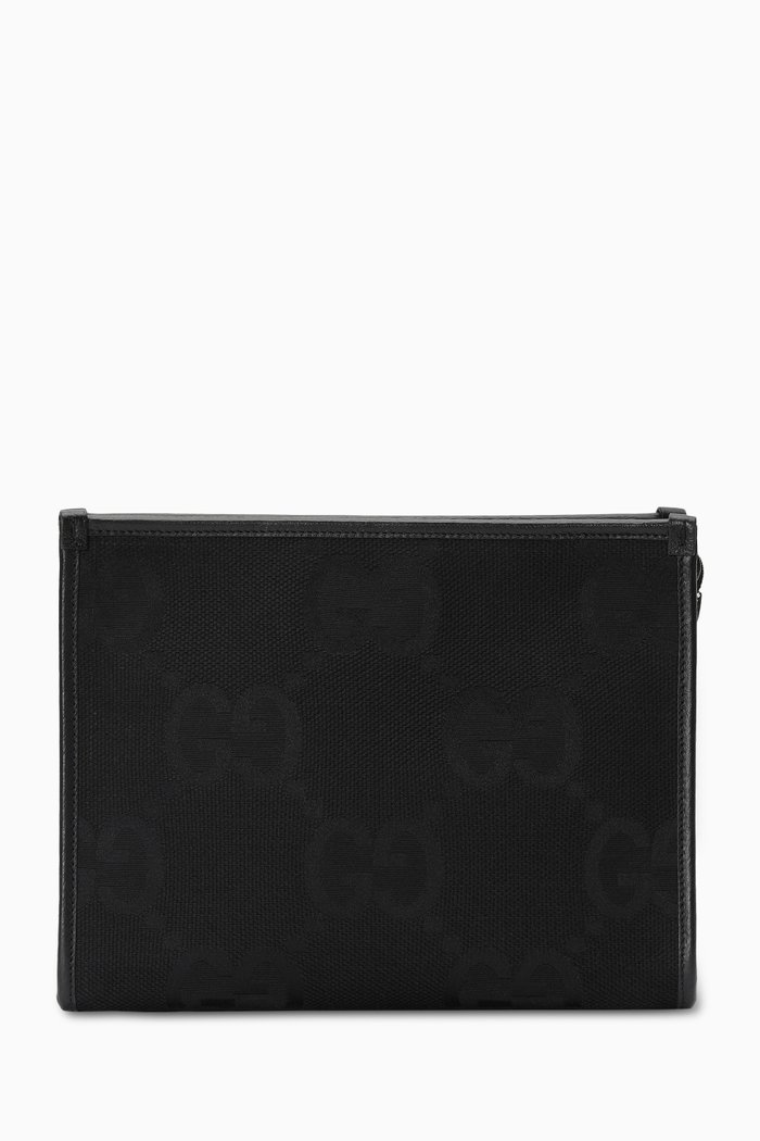 

Jumbo GG Pouch in Canvas & Leather, Black