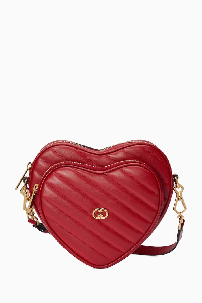 

Mini Interlocking G Heart Bag in Matelassé Leather, Red