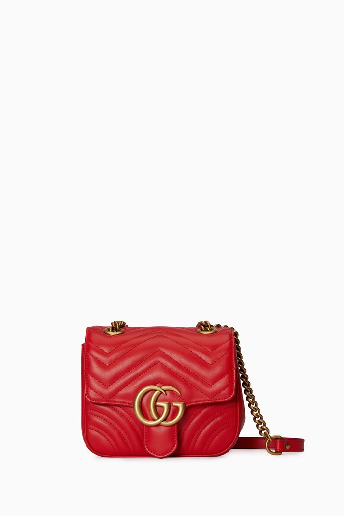 

GG Marmont Mini Shoulder Bag in Matelassé Chevron Leather, Red