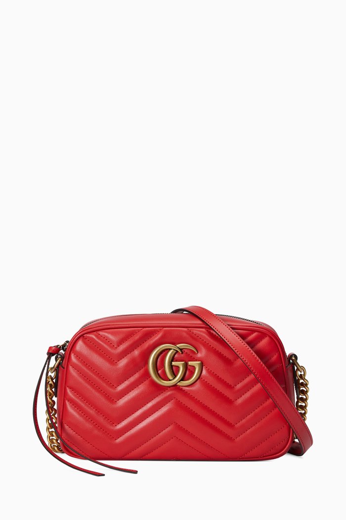 

Small GG Marmont Shoulder Bag in Matelassé Leather, Red