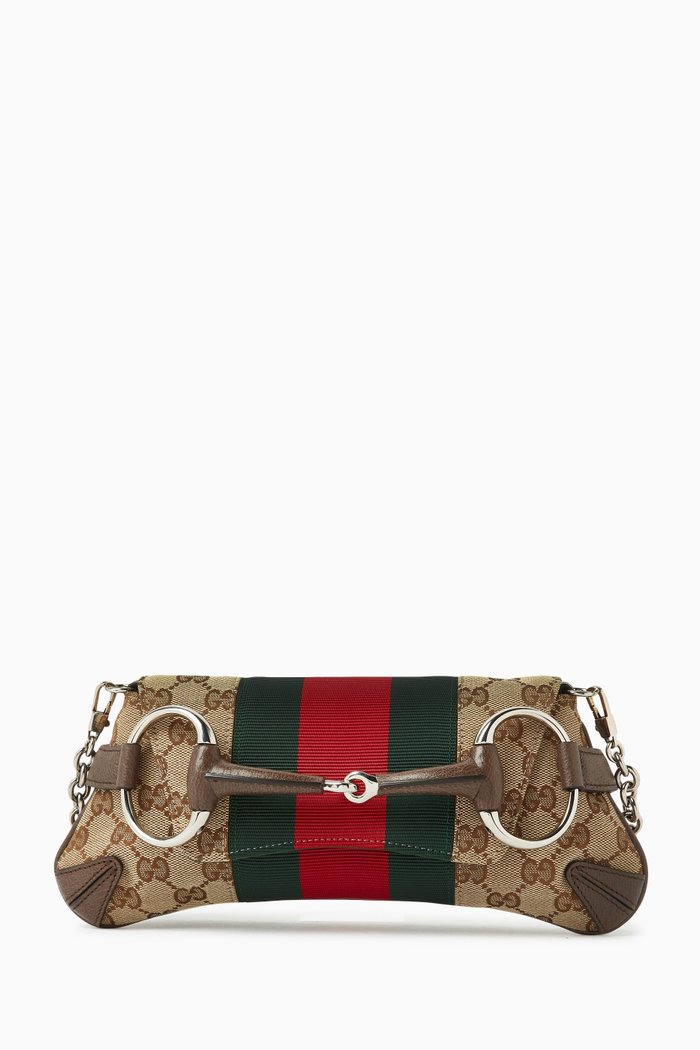 GG Supreme Horsebit 1955 Clutch Bag in Canvas, Brown