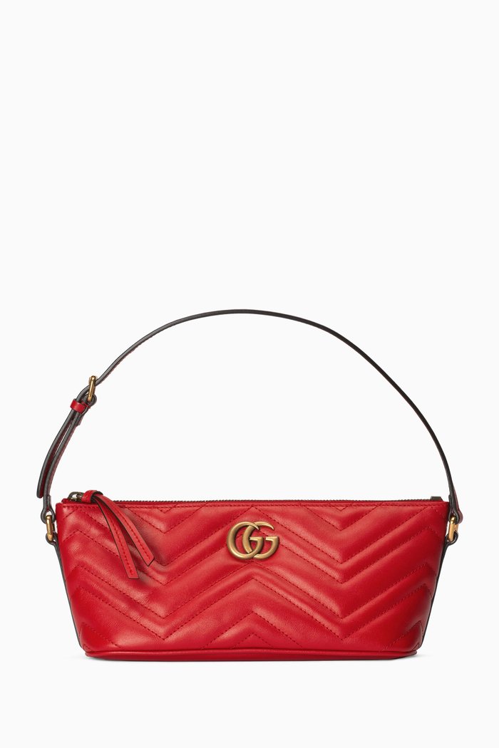 

GG Marmont Small Shoulder Bag in Matelassé Chevron Leather, Red