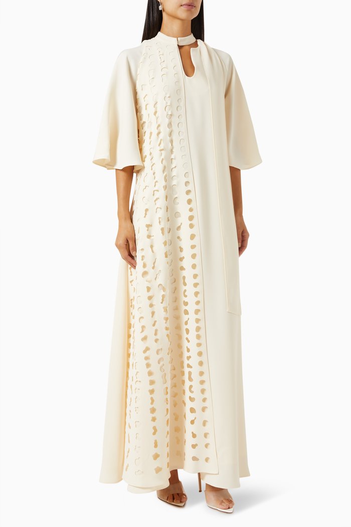 

Laser-cut Maxi Dress in Crepe, Neutral