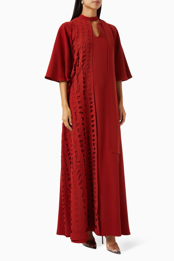 Laser-cut Maxi Dress in Crepe, Brown