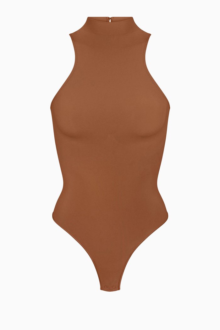 

Seamless Sculpt High Neck Thong Bodysuit, Metallic