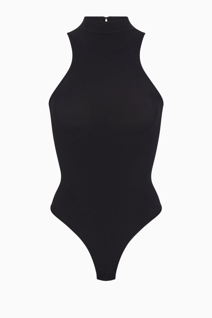 

Seamless Sculpt High Neck Thong Bodysuit, Black