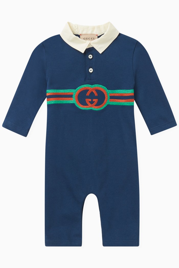 

Logo Detail Romper in Cotton, Blue