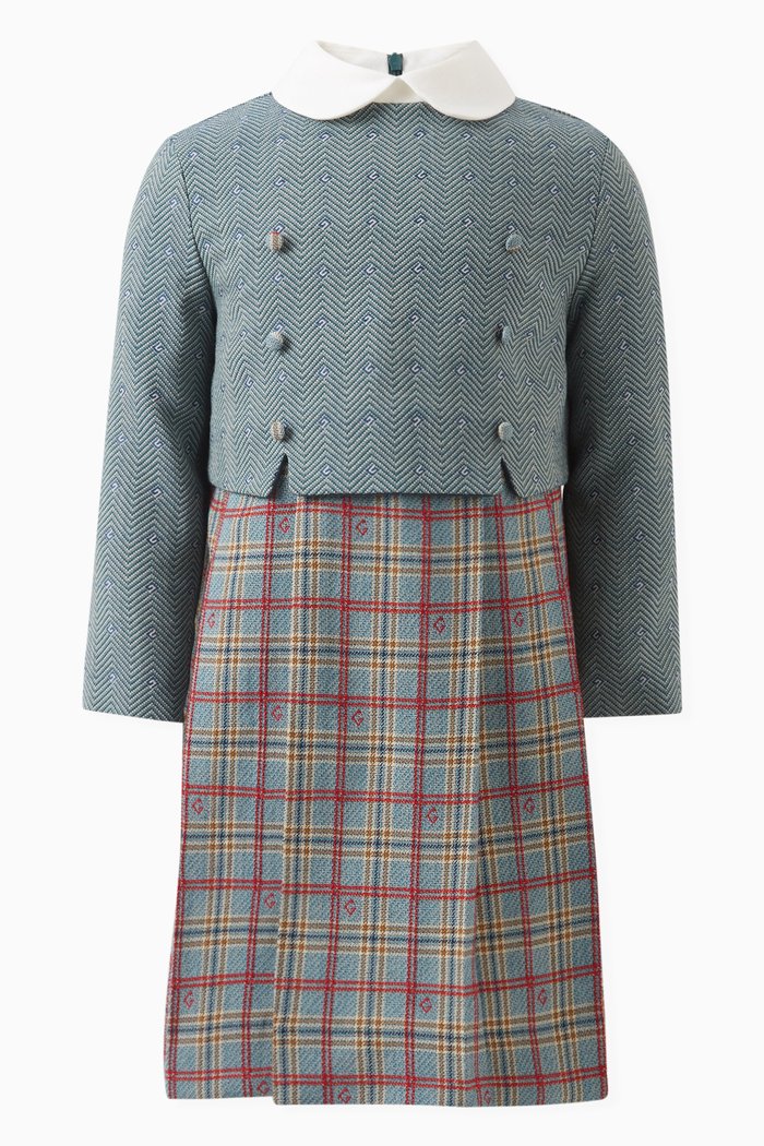 

Gingham Print Dress in Jacquard, Blue