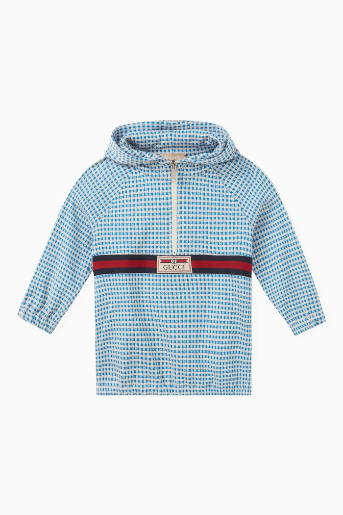 

Gingham Hoodie in Jersey Jacquard, Blue