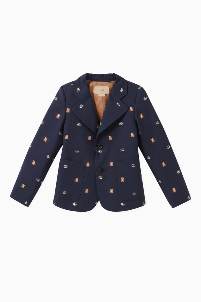 

Double G & Animal-motif Jacket in Wool-blend, Blue