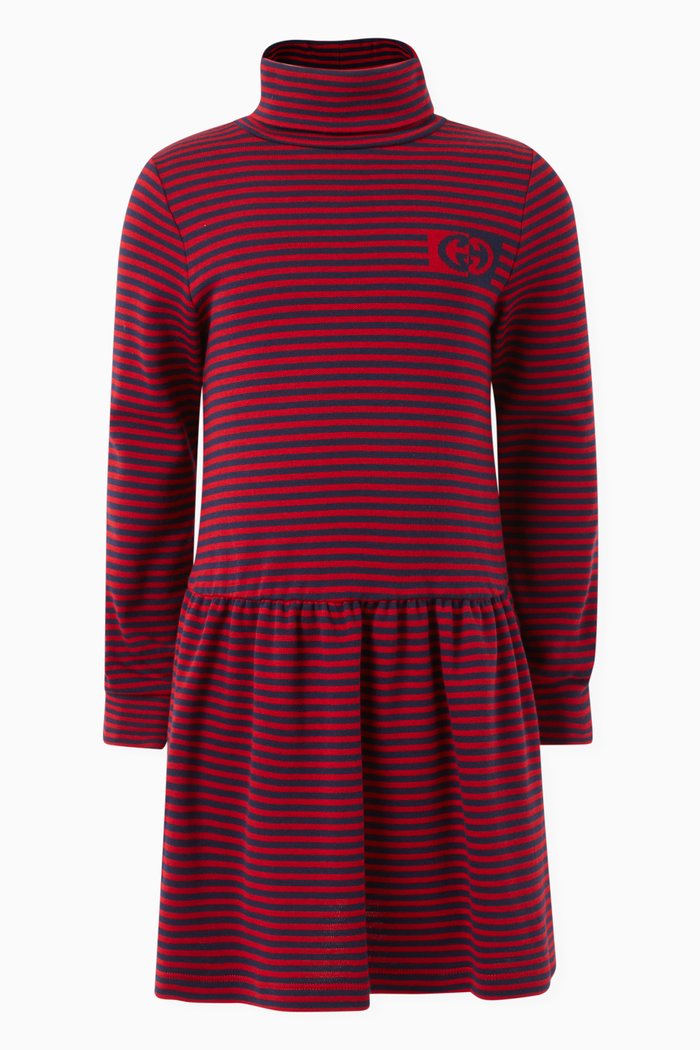 

Striped Logo Dress in Cotton, Red