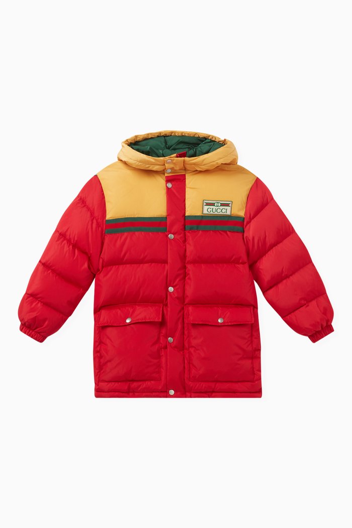 Logo-patch Padded Coat in Polyamide, Red