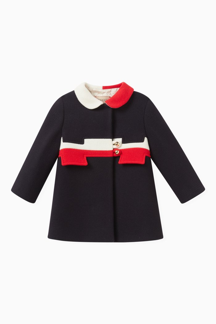 Striped Coat in Wool, Blue