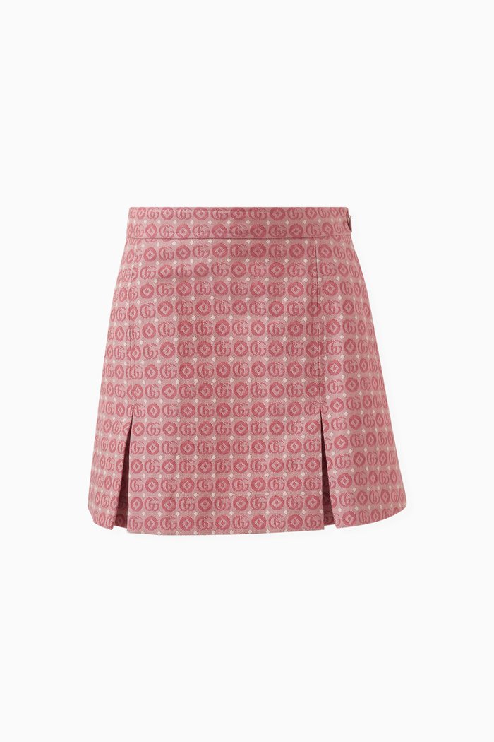 

Double G Logo Skirt in Cotton-blend Jacquard, Pink