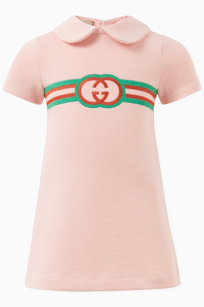 Logo-embroidery Dress in Cotton, Pink
