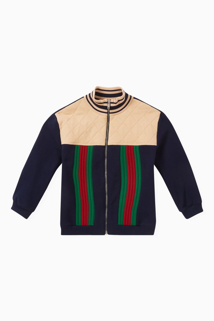 Striped Jacket in Wool-blend Knit, Blue