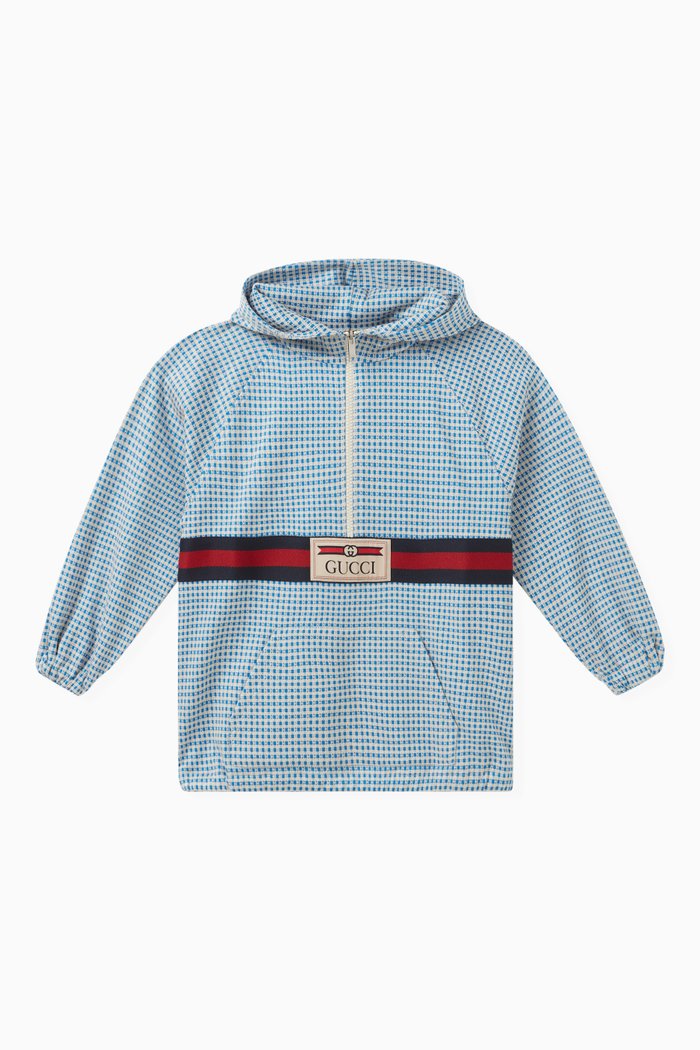 

Check-print Logo Hoodie in Polyamide-blend, Blue