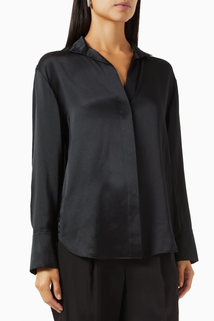 V-neck Top in Silk-satin, Black
