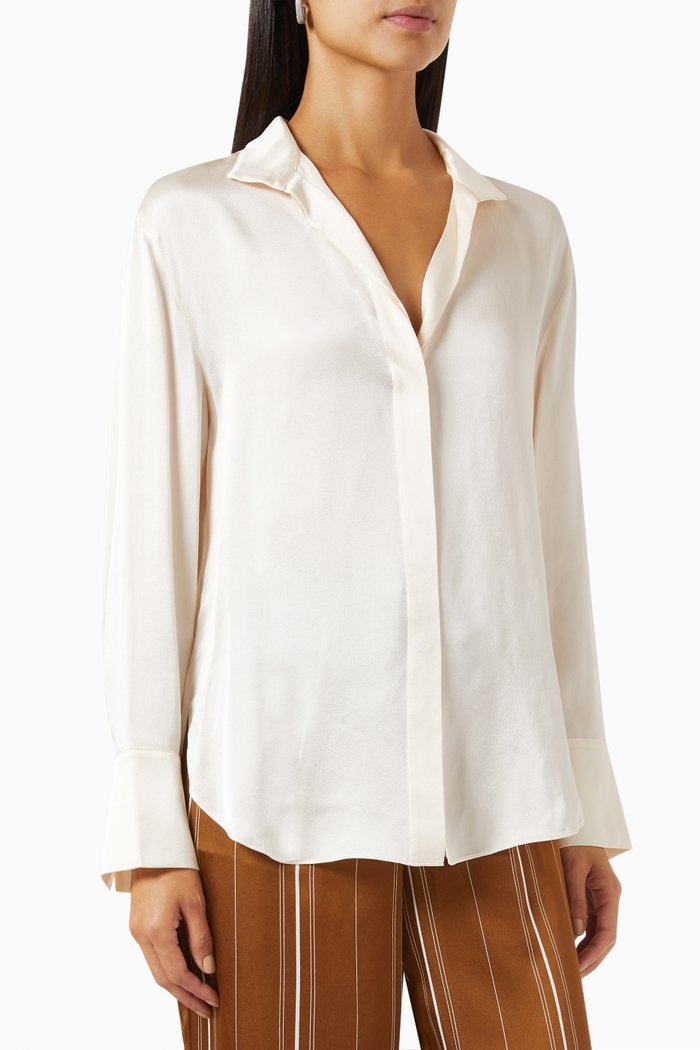 

V-neck Top in Silk-satin, Neutral
