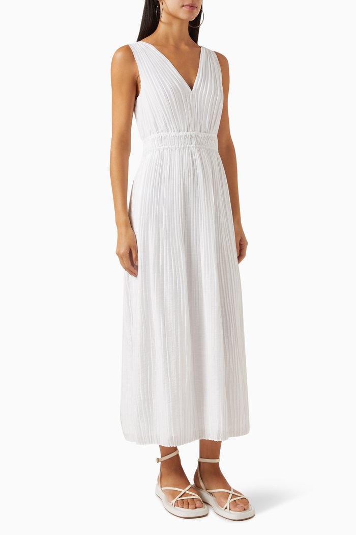 

Pleated Double V-neck Maxi Dress in LENZING™ ECOVERO™-blend, Neutral