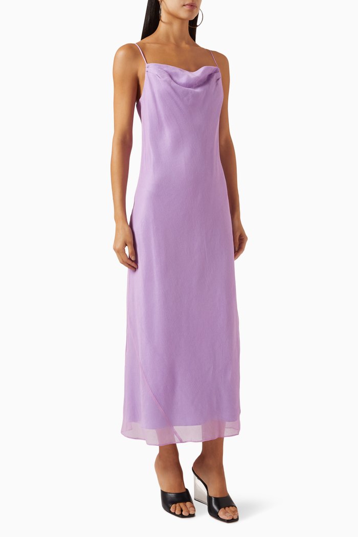 

Crinkle Cowl-neck Maxi Dress in Silk, Purple