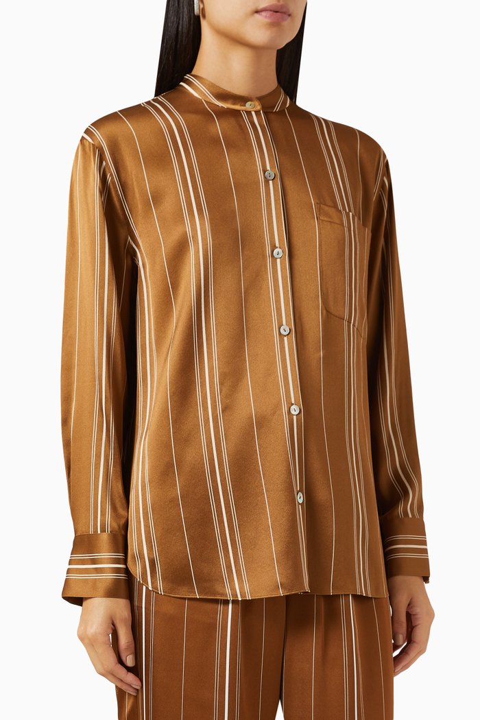 

Multi-Stripe Shirt in Silk, Brown