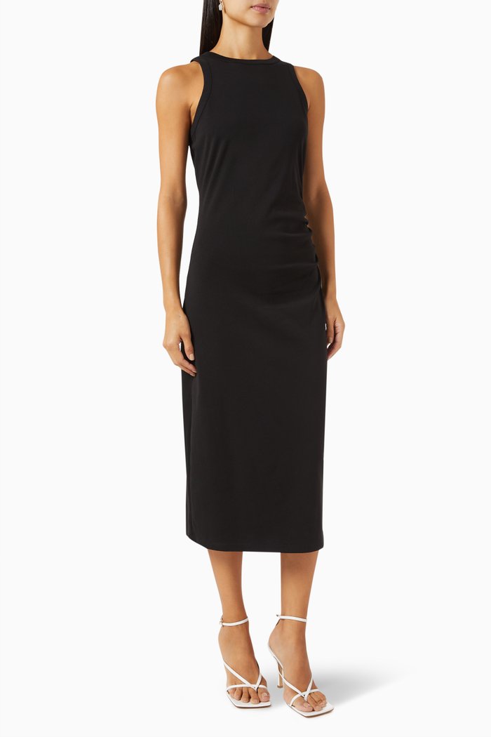 

Side Drape Tank Dress in Cotton-jersey, Black