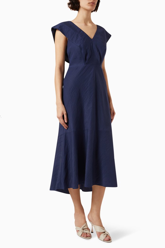 

Flutter Sleeves Dress in Lyocell Blend, Blue