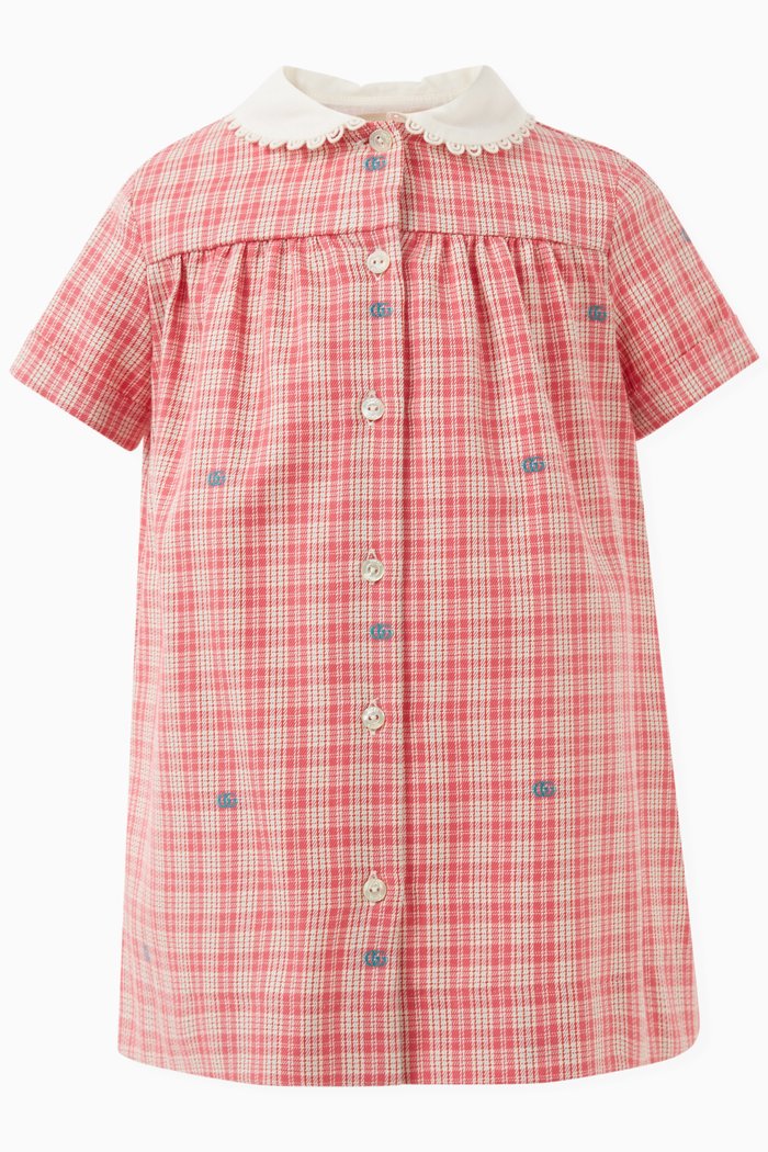 

Checked Logo-detail Dress in Cotton, Pink