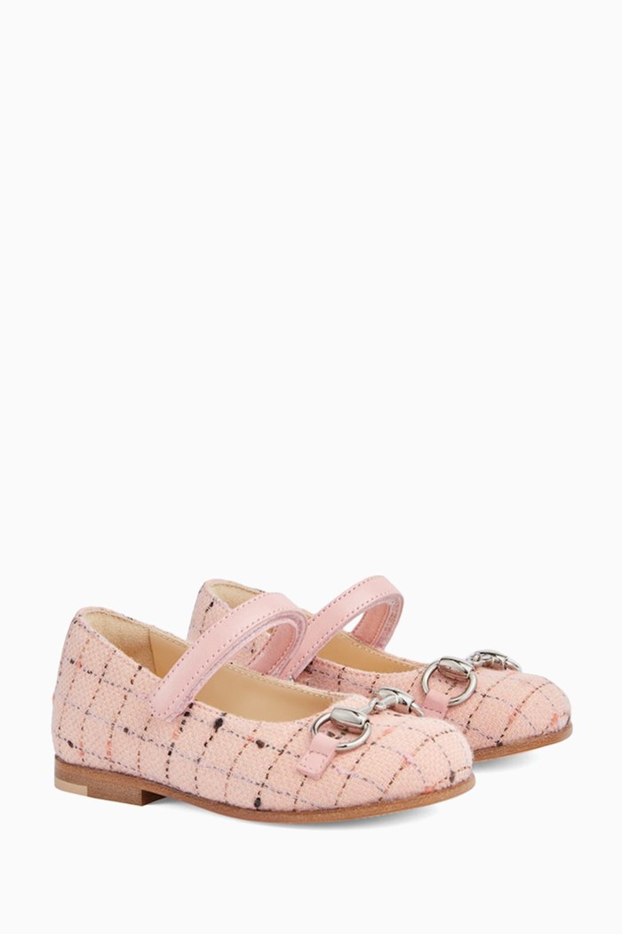 

Horsebit Ballerina Shoes in Wool, Pink