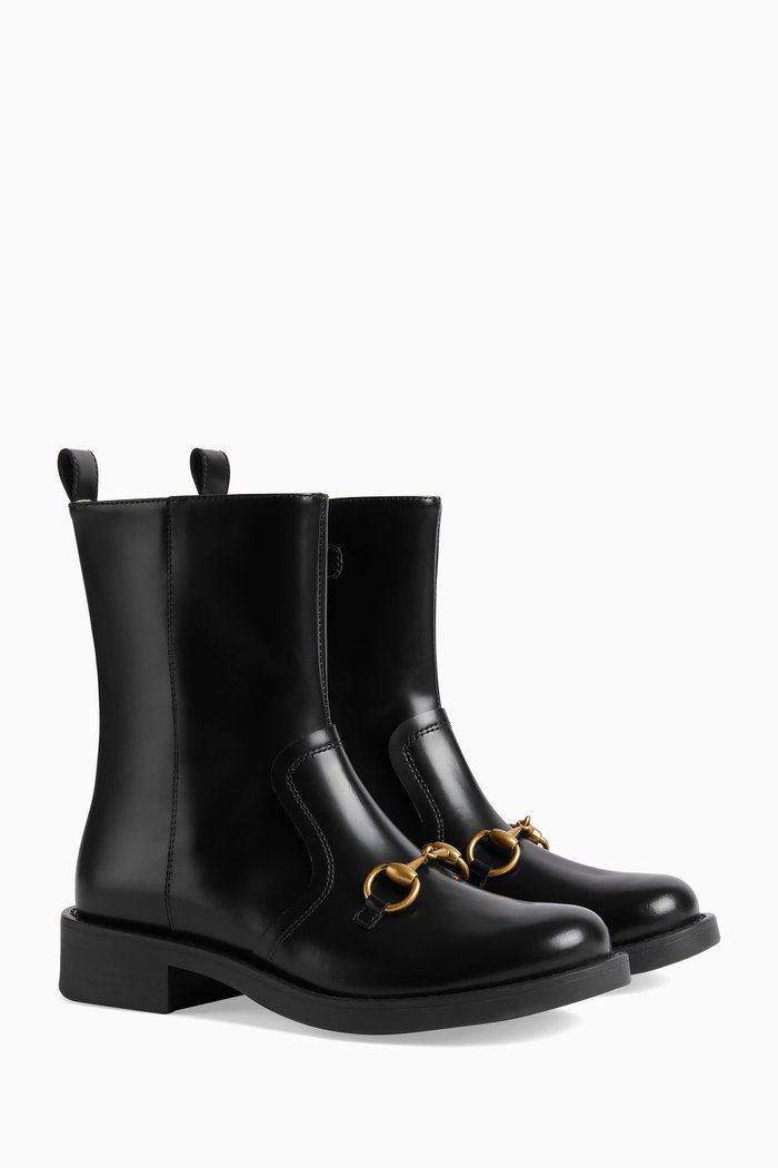Horsebit-detail Boots in Leather, Black