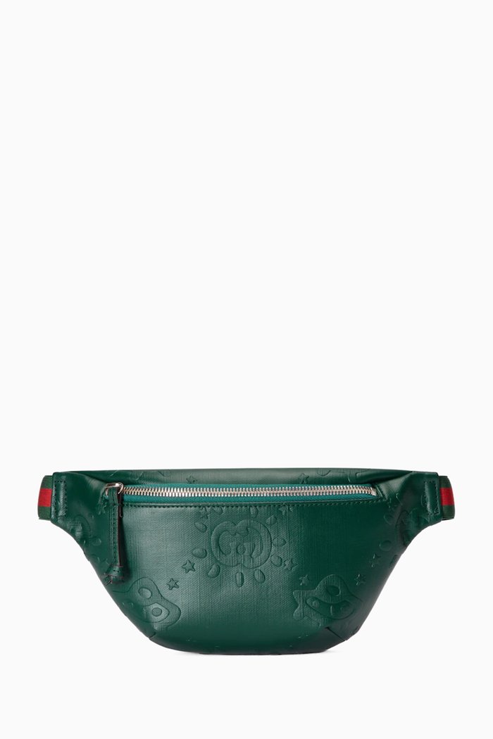 

G UFO Belt Bag in Embossed Leather, Green
