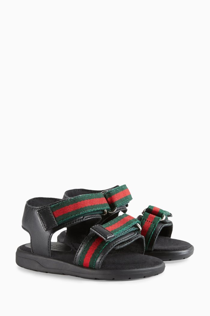 

Web-stripes Sandals in Leather, Black