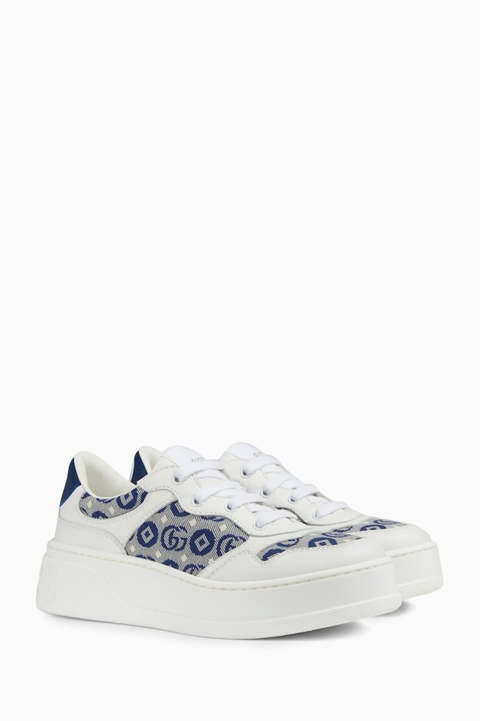 Platform Sneakers in Leather, Blue