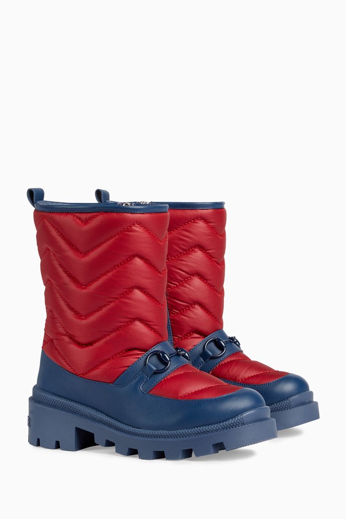 

Horsebit Padded Boots in Nylon, Blue