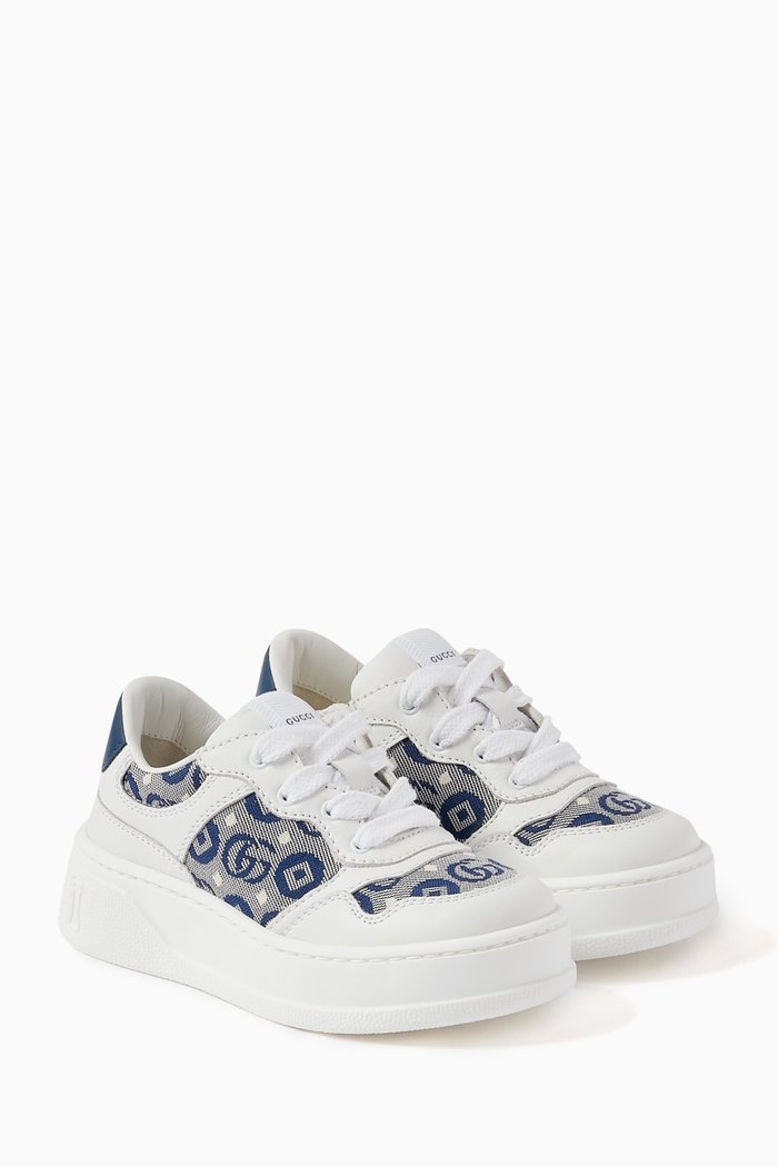 

GG Monogram Platform Sneakers in Cotton Jacquard, Blue