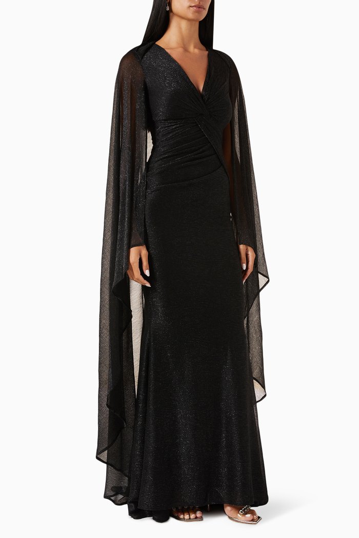 

Cape Gown in Metallic-voile, Black