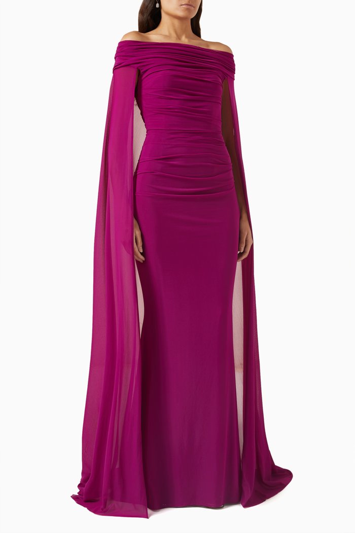 

Off-shoulder Maxi Dress in Tulle, Pink