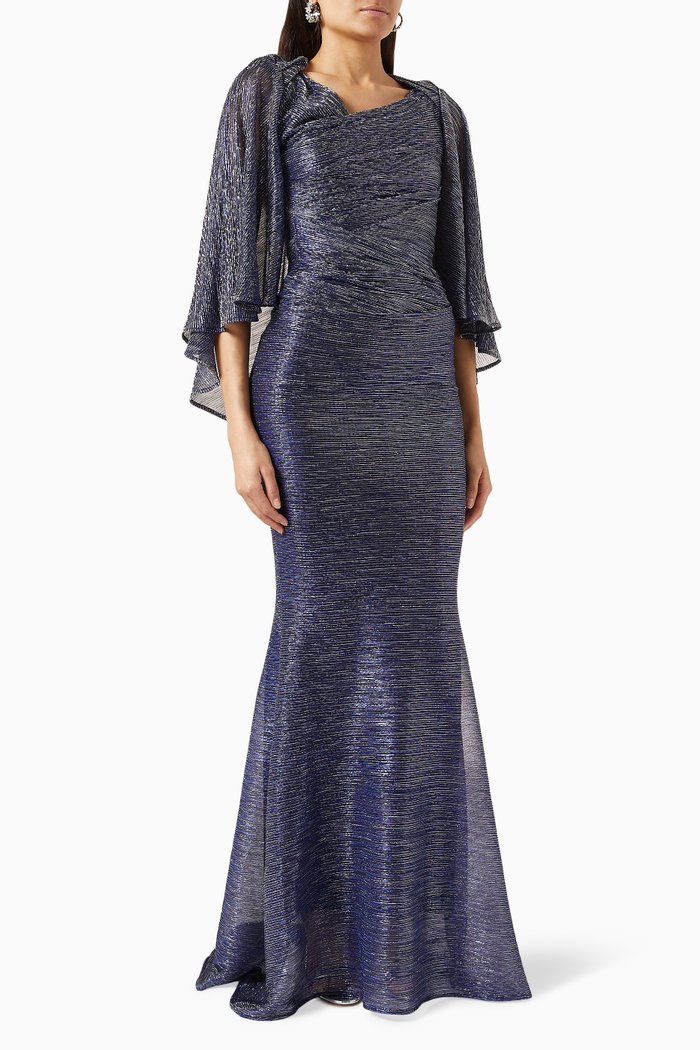 

Cape Maxi Dress in Metallic-voile, Blue