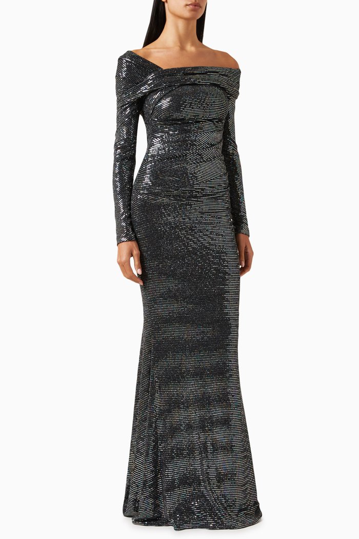 

Sequinned Mermaid Gown in Jersey, Black