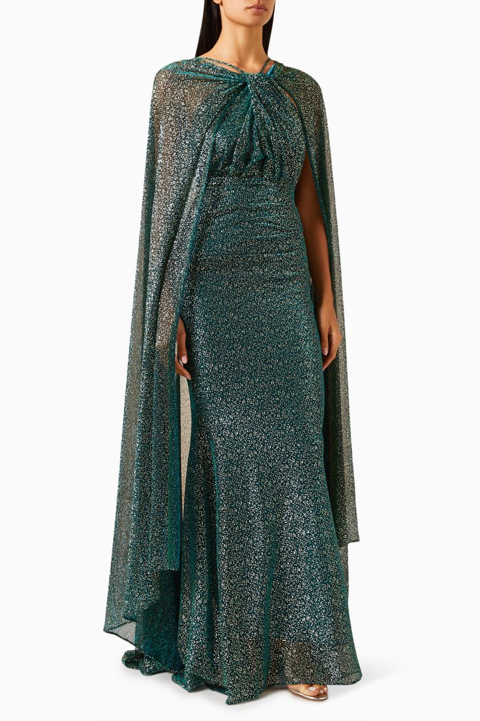 

Embellished Cape Gown, Green