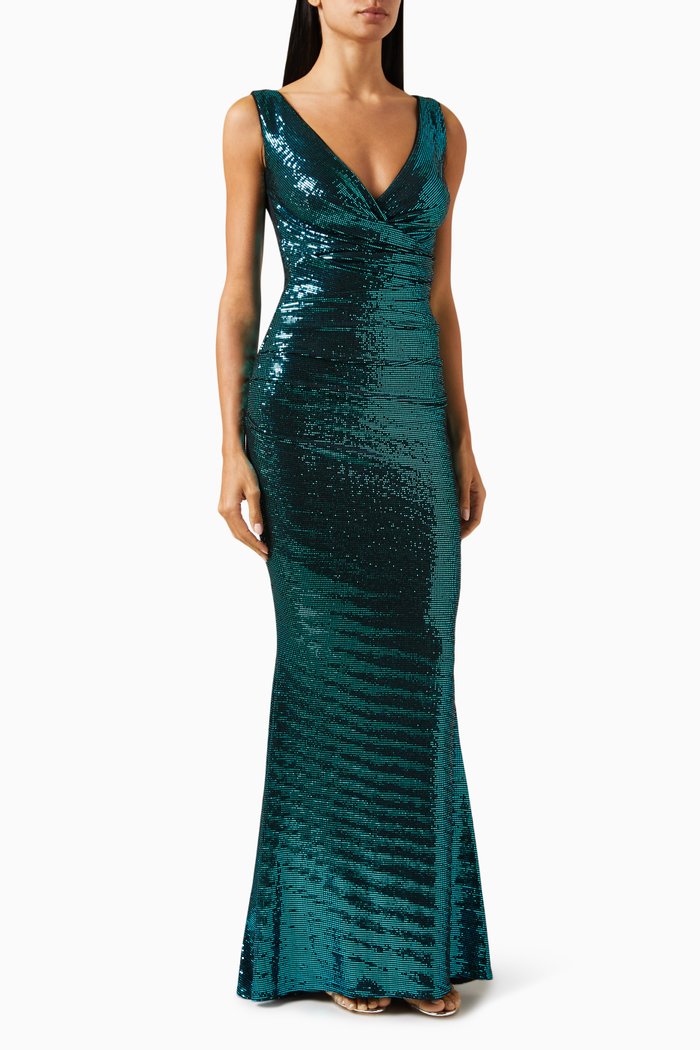 

Sequin-embellished V-neck Gown, Blue