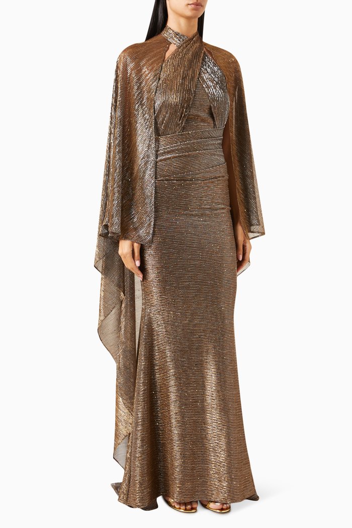 

Pleated Sequin-embellished Mermaid Gown in Metallic-voile, Gold