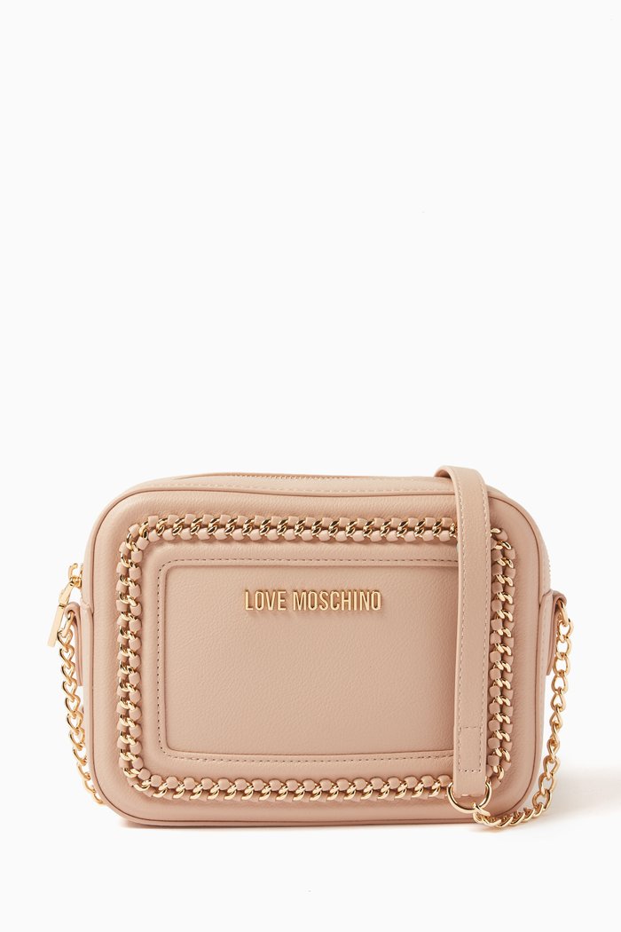 

Small Chain Link Camera Crossbody Bag in Leather, Neutral