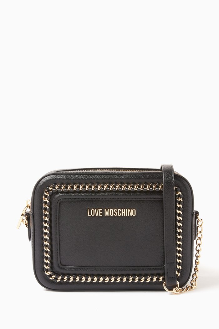 

Small Chain Link Camera Crossbody Bag in Faux-Leather, Black