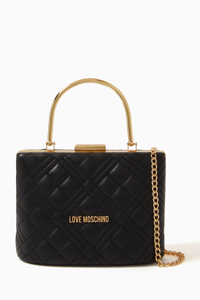 

Evening Top Handle Bag in Quilted Faux Leather, Black
