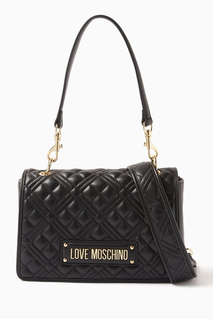 Small Shoulder Bag in Quilted Faux-leather, Black